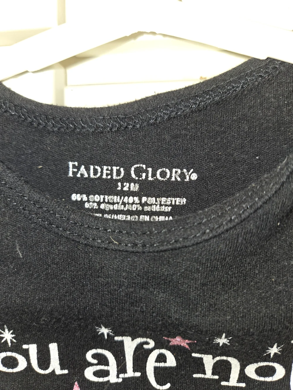 Faded Glory Black Long-Sleeve Baby One-Piece with Pink Sparkle Graphic